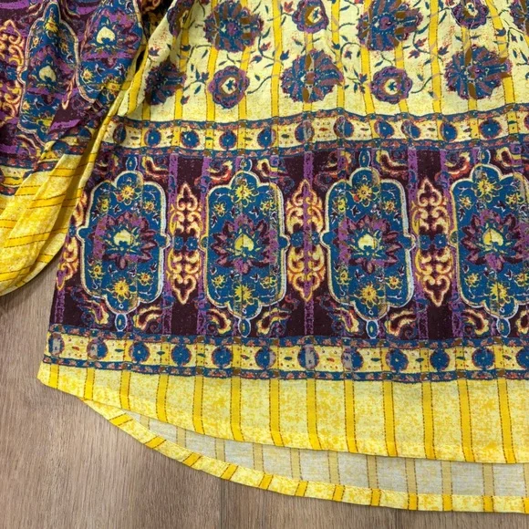 🌟SUNDANCE🌟BOHO PRINTED BORDER PRINT PEASANT BLOUSE YELLOW SZ XXS P - Picture 5 of 10